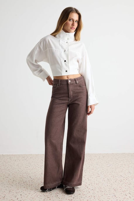 TRENDYOLMİLLA Dames Bruin Effen Wijde pijp Hoge taille Jeans - Image 1