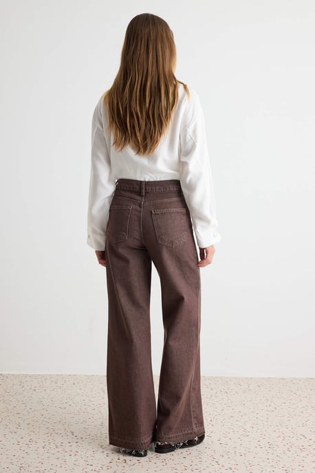TRENDYOLMİLLA Dames Bruin Effen Wijde pijp Hoge taille Jeans - Image 3