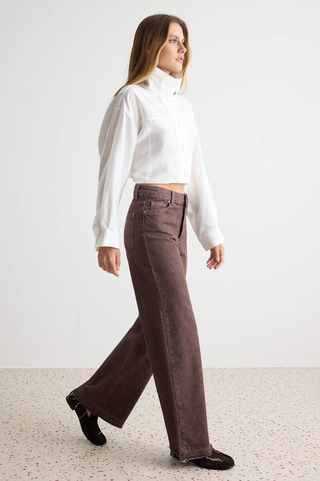TRENDYOLMİLLA Dames Bruin Effen Wijde pijp Hoge taille Jeans - Image 4