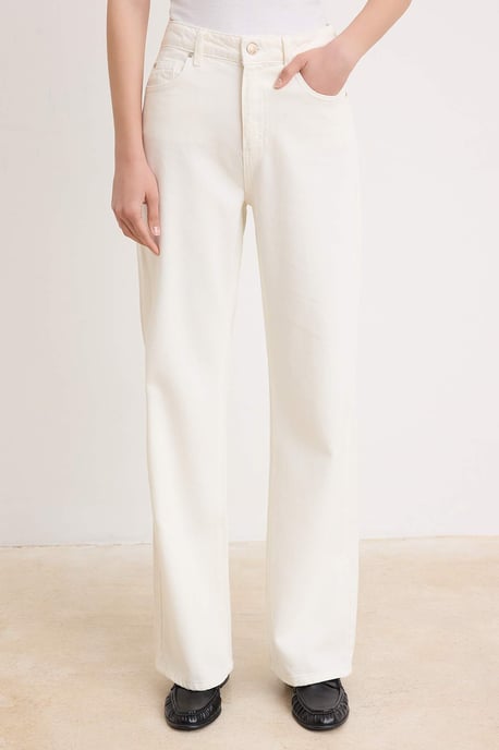 TRENDYOLMİLLA Dames Ecru Effen Wijde pijp Hoge taille Jeans - Image 2