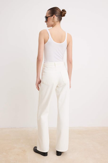 TRENDYOLMİLLA Dames Ecru Effen Wijde pijp Hoge taille Jeans - Image 3