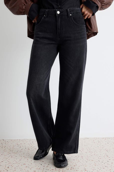 TRENDYOLMİLLA Dames Zwart Effen Wijde pijp Hoge taille Jeans - Image 4