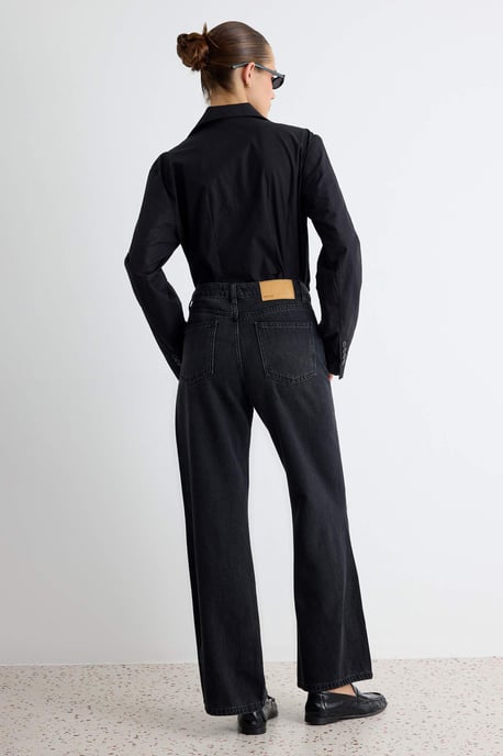 TRENDYOLMİLLA Dames Zwart Effen Wijde pijp Hoge taille Jeans - Image 5