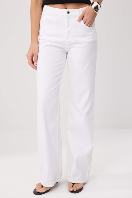 TRENDYOLMİLLA Dames Wit Effen Wijde pijp Hoge taille Jeans - Image 2