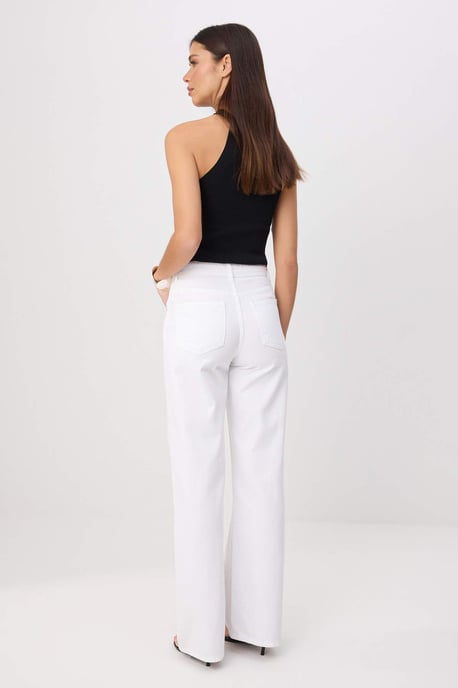 TRENDYOLMİLLA Dames Wit Effen Wijde pijp Hoge taille Jeans - Image 3