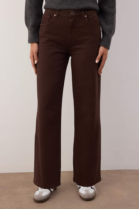 TRENDYOLMİLLA Dames Bruin Effen Culotte Hoge taille Jeans - Image 2