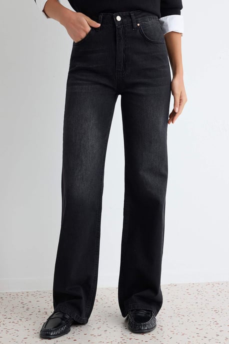 TRENDYOLMİLLA Dames Zwart Effen Wijde pijp Hoge taille Jeans - Image 2