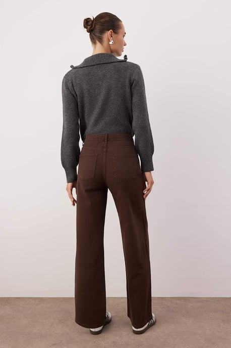 TRENDYOLMİLLA Dames Bruin Effen Culotte Hoge taille Jeans - Image 3