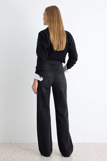 TRENDYOLMİLLA Dames Zwart Effen Wijde pijp Hoge taille Jeans - Image 3