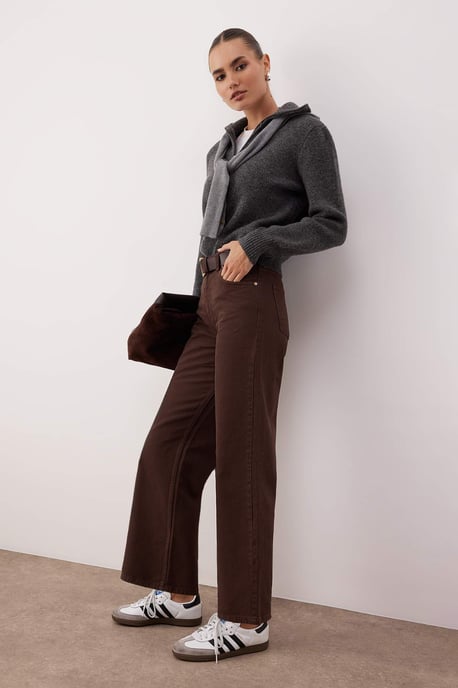 TRENDYOLMİLLA Dames Bruin Effen Culotte Hoge taille Jeans - Image 4