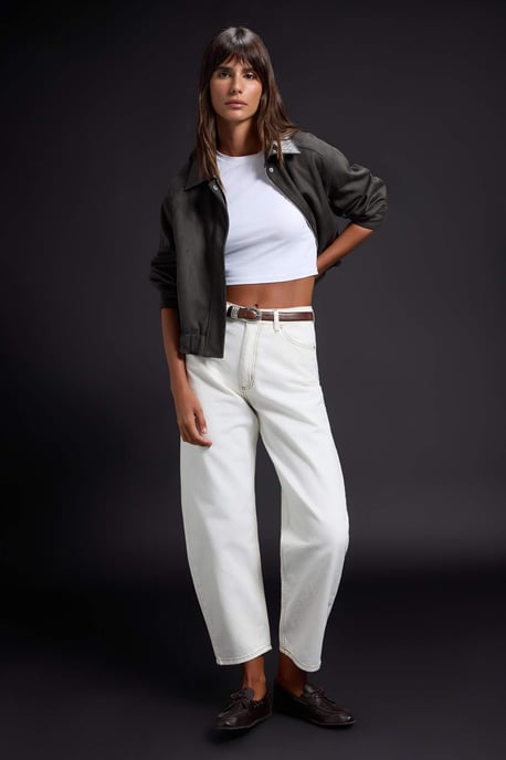 TRENDYOLMİLLA Dames Wit Effen Barrel Hoge taille Jeans - Image 1