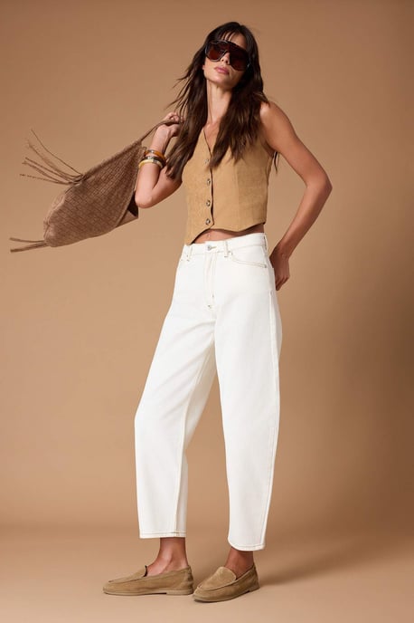 TRENDYOLMİLLA Dames Wit Effen Barrel Hoge taille Jeans - Image 4