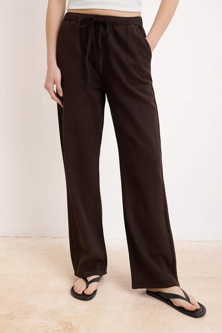 TRENDYOLMİLLA Dames Bruin Effen Wijde pijp Hoge taille Jeans - Image 2