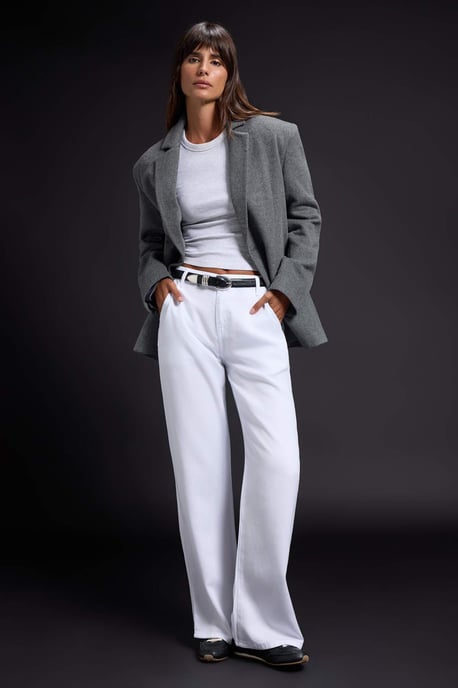 TRENDYOLMİLLA Dames Wit Effen Wijde pijp Lage taille Jeans - Image 1