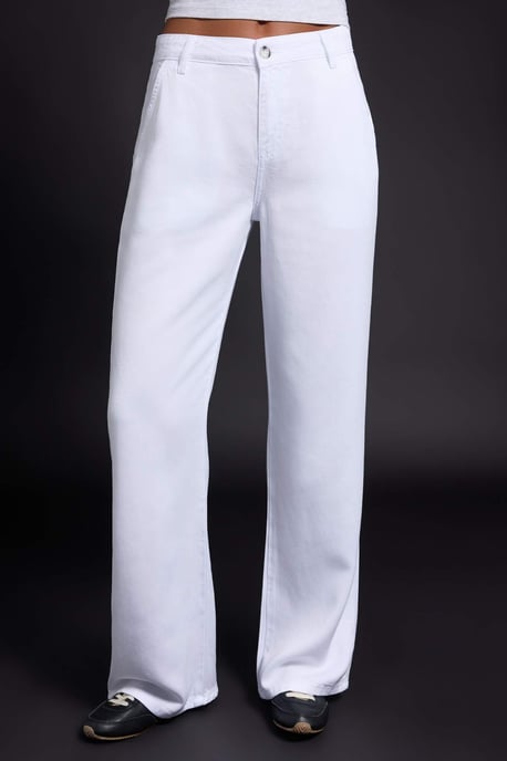 TRENDYOLMİLLA Dames Wit Effen Wijde pijp Lage taille Jeans - Image 2