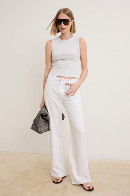 TRENDYOLMİLLA Dames Wit Effen Wijde pijp Lage taille Jeans - Image 4