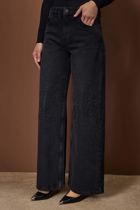 TRENDYOLMİLLA Dames Zwart Effen Wijde pijp Normale taille Jeans - Image 2