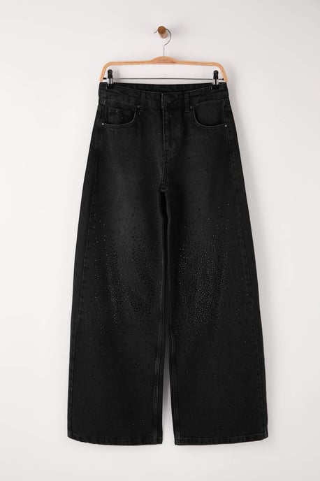 TRENDYOLMİLLA Dames Zwart Effen Wijde pijp Normale taille Jeans - Image 4