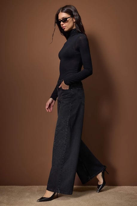 TRENDYOLMİLLA Dames Zwart Effen Wijde pijp Normale taille Jeans - Image 6