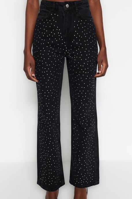 TRENDYOLMİLLA Dames Zwart Effen Wijde pijp Hoge taille Jeans - Image 5