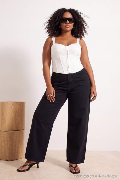 Trendyol Curve Dames Zwart Effen Barrel Hoge taille Grote maten Jeans - Image 6