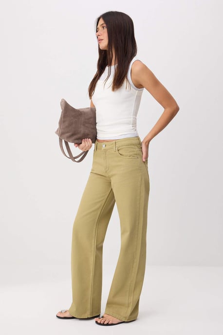 TRENDYOLMİLLA Dames Kaki Effen Wijde pijp Normale taille Jeans - Image 1