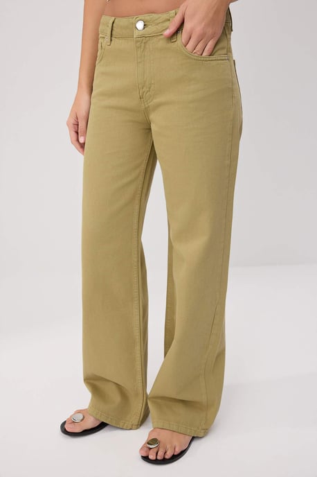 TRENDYOLMİLLA Dames Kaki Effen Wijde pijp Normale taille Jeans - Image 2