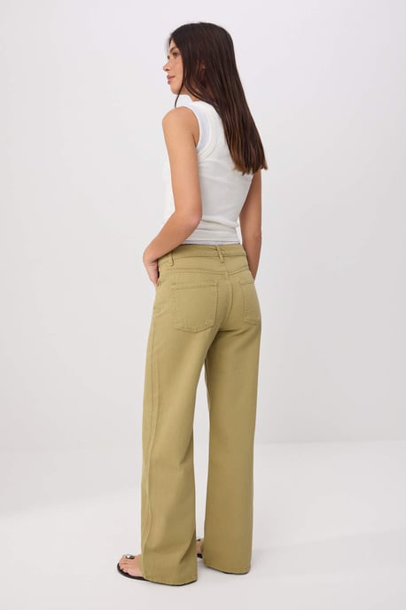 TRENDYOLMİLLA Dames Kaki Effen Wijde pijp Normale taille Jeans - Image 3