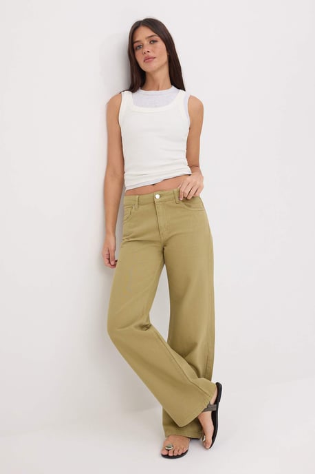 TRENDYOLMİLLA Dames Kaki Effen Wijde pijp Normale taille Jeans - Image 4