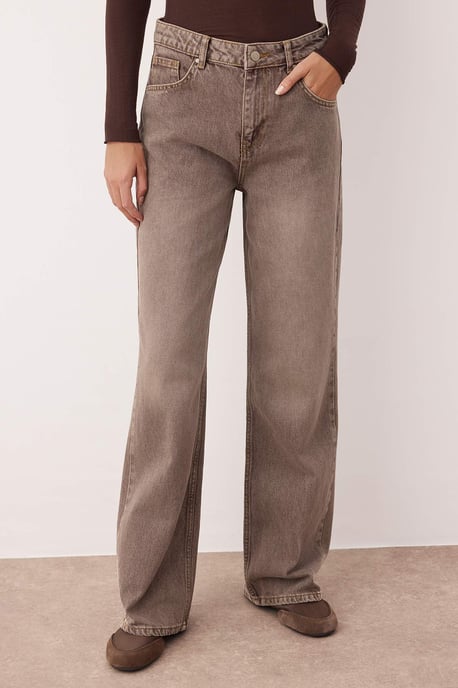 TRENDYOLMİLLA Dames Bruin Effen Wijde pijp Hoge taille Jeans - Image 3