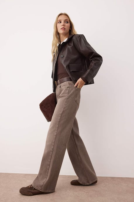 TRENDYOLMİLLA Dames Bruin Effen Wijde pijp Hoge taille Jeans - Image 6