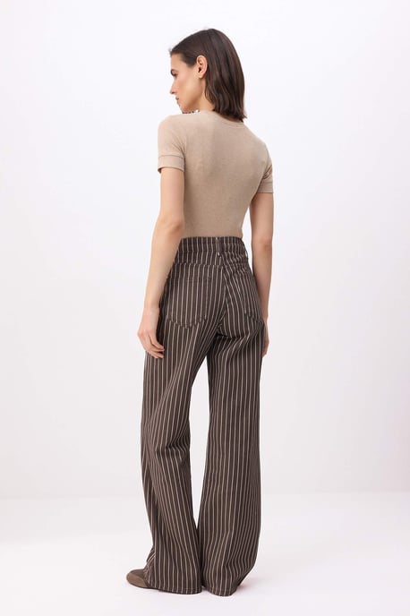 TRENDYOLMİLLA Women's Brown Striped Wide Leg High Waist Jeans - Image 3