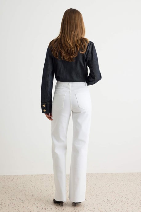 TRENDYOLMİLLA Dames Wit Effen Wijde pijp Hoge taille Jeans - Image 3