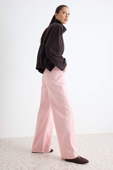 TRENDYOLMİLLA Dames Roze Effen Wijde pijp Hoge taille Jeans - Image 2