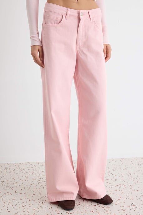 TRENDYOLMİLLA Dames Roze Effen Wijde pijp Hoge taille Jeans - Image 3
