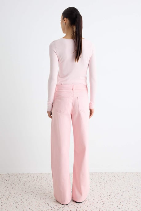 TRENDYOLMİLLA Dames Roze Effen Wijde pijp Hoge taille Jeans - Image 4