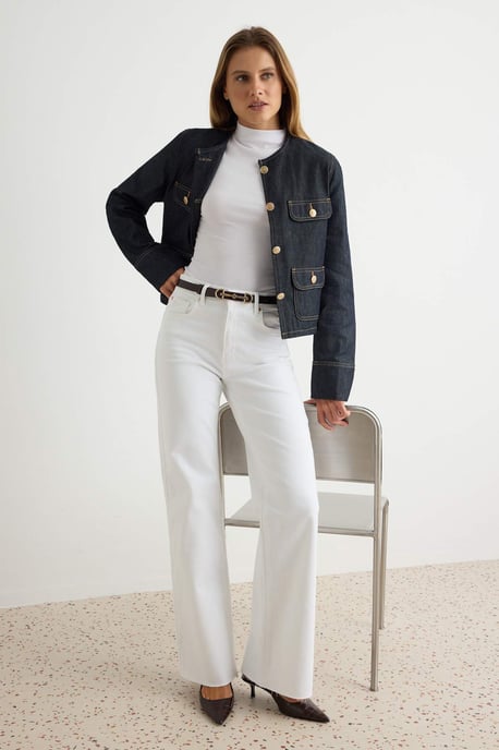 TRENDYOLMİLLA Dames Wit Effen Wijde pijp Hoge taille Jeans - Image 6
