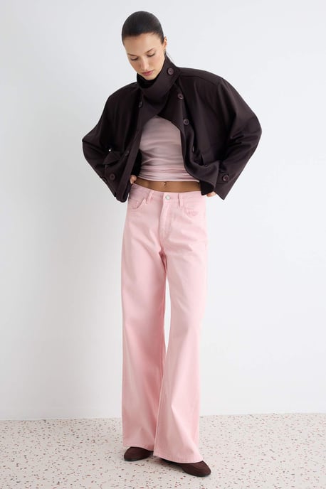 TRENDYOLMİLLA Dames Roze Effen Wijde pijp Hoge taille Jeans - Image 6