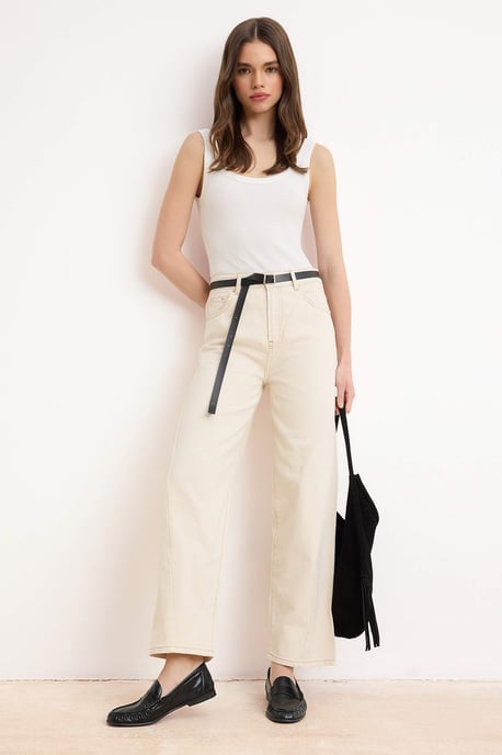 TRENDYOLMİLLA Dames Ecru Effen Barrel Hoge taille Jeans - Image 1