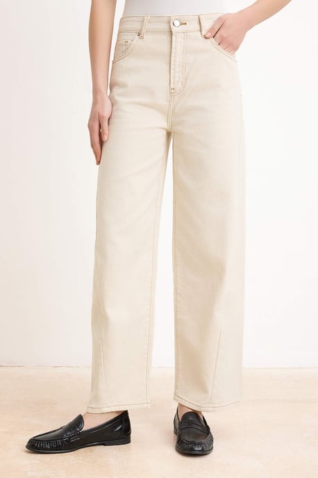 TRENDYOLMİLLA Dames Ecru Effen Barrel Hoge taille Jeans - Image 2