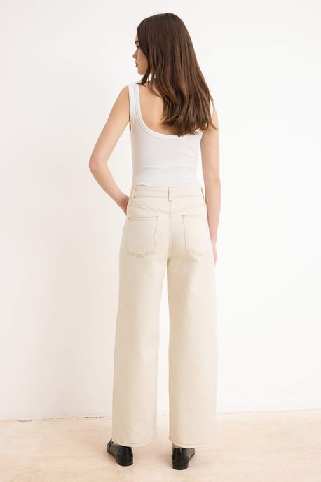 TRENDYOLMİLLA Dames Ecru Effen Barrel Hoge taille Jeans - Image 3