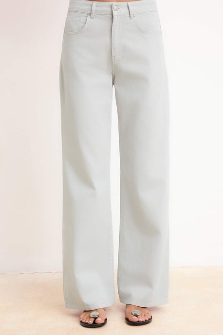TRENDYOLMİLLA Dames Grijs Effen Wijde pijp Hoge taille Jeans - Image 1