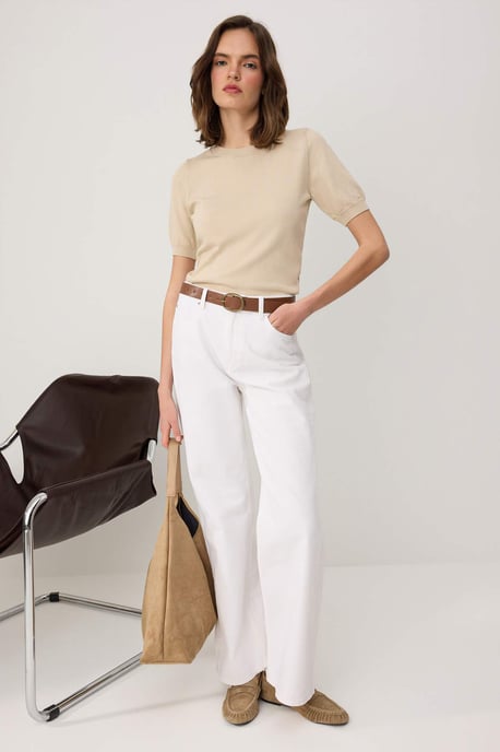 TRENDYOLMİLLA Dames Wit Effen Wijde pijp Hoge taille Jeans - Image 1