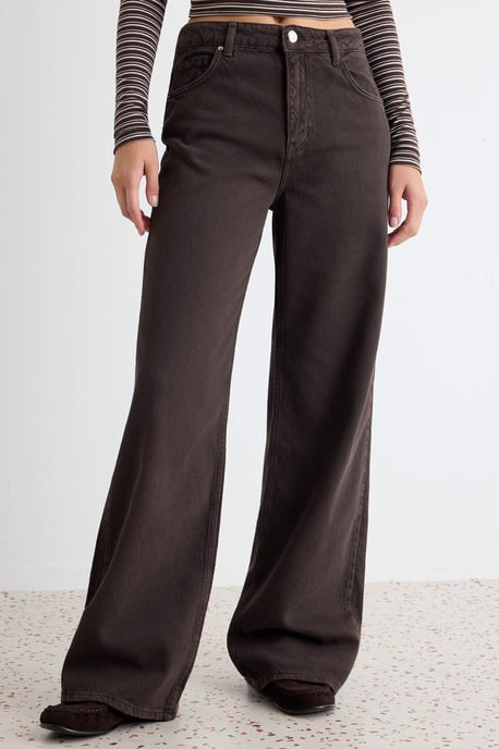 TRENDYOLMİLLA Dames Bruin Effen Wijde pijp Normale taille Jeans - Image 2