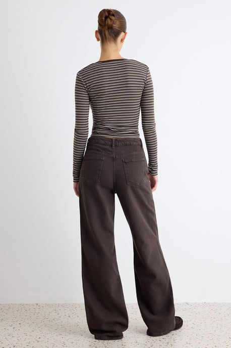 TRENDYOLMİLLA Dames Bruin Effen Wijde pijp Normale taille Jeans - Image 3