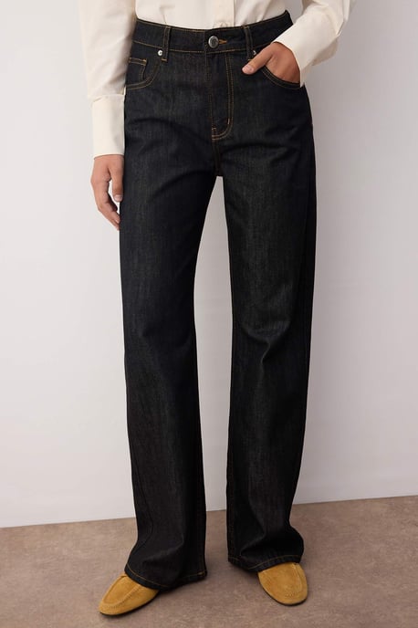 TRENDYOLMİLLA Dames Zwart Effen Wijde pijp Hoge taille Jeans - Image 1