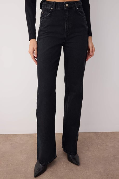 TRENDYOLMİLLA Dames Zwart Effen Wijde pijp Hoge taille Jeans - Image 2