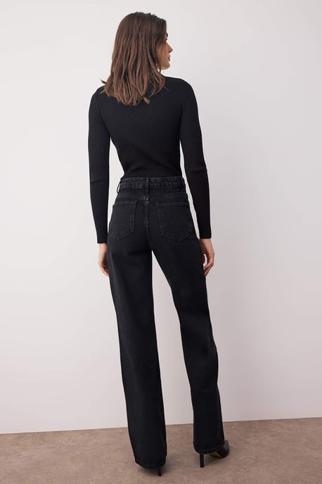 TRENDYOLMİLLA Dames Zwart Effen Wijde pijp Hoge taille Jeans - Image 3
