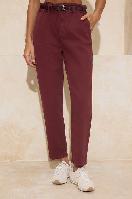 TRENDYOLMİLLA Dames Bordeaux Effen Barrel Hoge taille Jeans - Image 2
