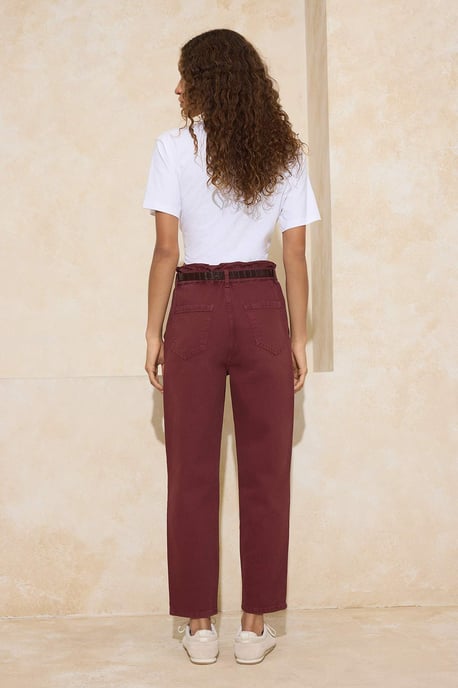 TRENDYOLMİLLA Dames Bordeaux Effen Barrel Hoge taille Jeans - Image 3